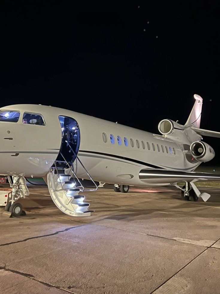 Private jet prepared for executive charter at night